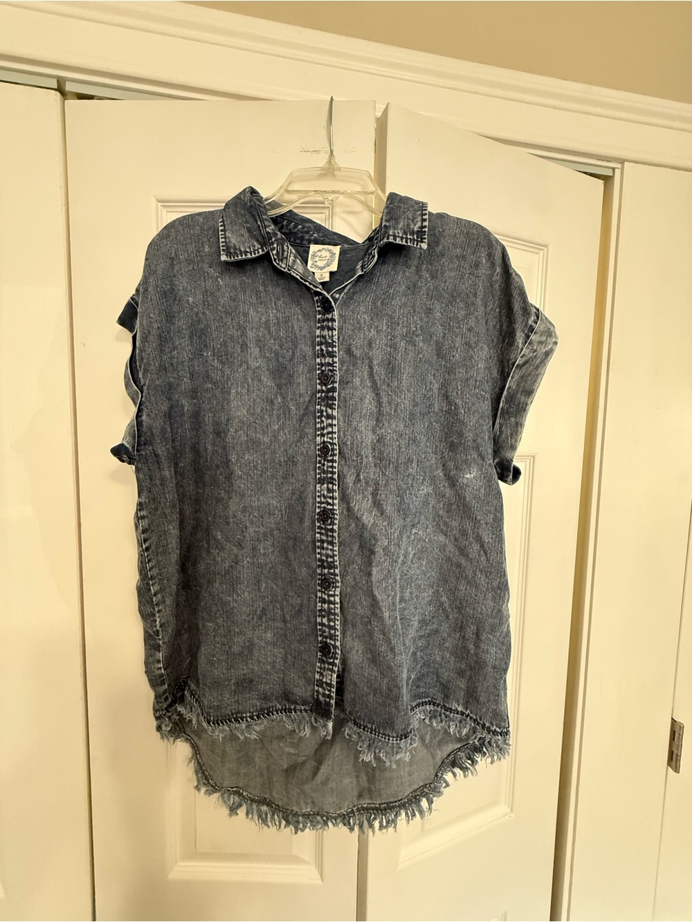 Blue Rain Washed Denim Button-Down Shirt in Indigo